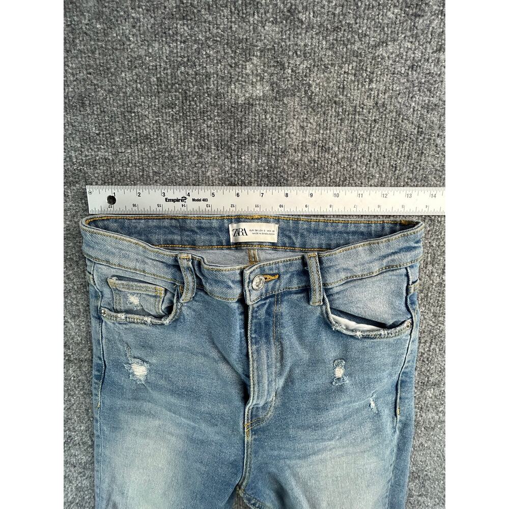 Zara High Rise Distressed Skinny Jeans Women's Size 6 Light Wash Stretch Denim - Picture 6 of 11